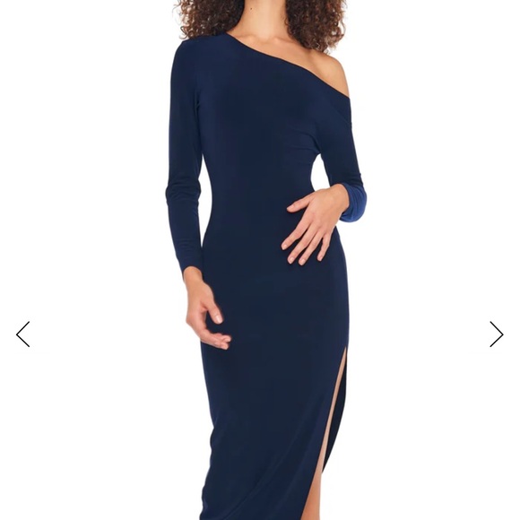 Norma Kamali Dress- Long Sleeve Drop Shoulder Side Slit Gown - True Navy-Large - Picture 6 of 14